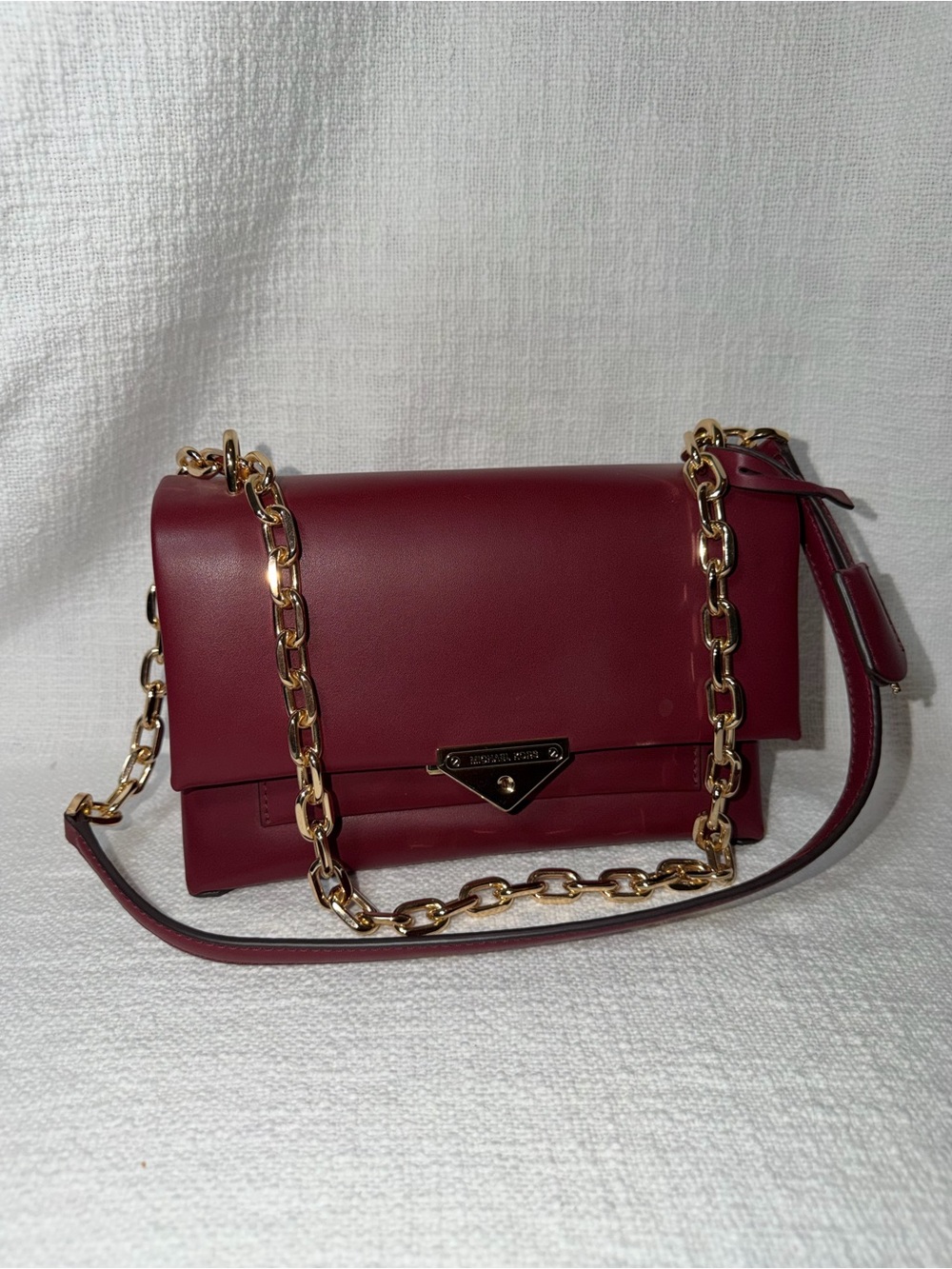 Michael Kors Wine Leather Shoulder Bag with Gold Chain
